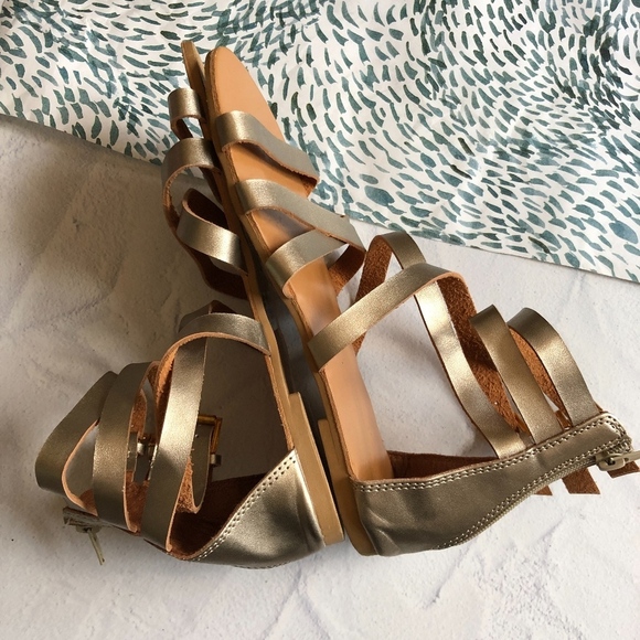 Charles Albert Metallic Gold Ghillie Sandals 8 - Picture 3 of 7
